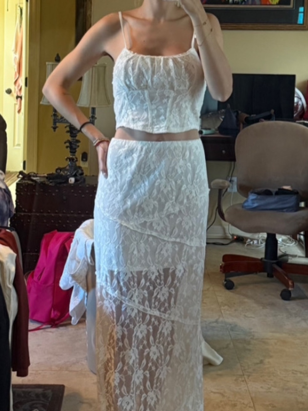 Elegant White Lace Maxi Skirt - Sheer Layered Design